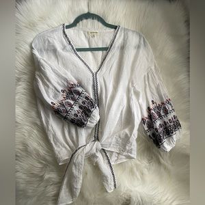 Max Studio embroidered tie blouse - S